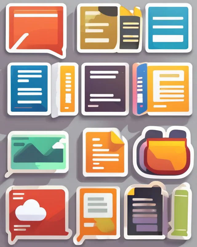 The image shows a collection of colorful, stylized icons with a flat design aesthetic, each representing different elements commonly found in a digital interface or operating system. The icons have a playful, cartoon-like quality and include variations of document files, folders, and speech bubbles, some featuring additional symbols such as a graph, cloud, and pencil, indicating different functions or content types like photos, writing, and data. The soft shadows behind each icon give the impression of a slight elevation, creating a sense of depth on the otherwise flat surface. The color palette is varied and vibrant, making each icon distinct yet part of a cohesive set.